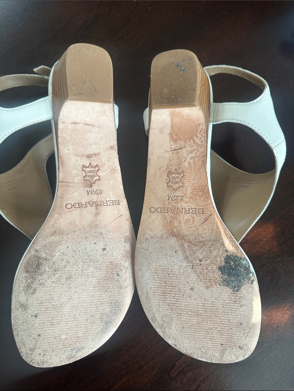 Bernardo Womens Off White Leather Gala Sandal Stacked Heel Size 8.5 Minimalist - Picture 10 of 13